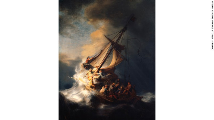 Kiệt tác hội họa "The Storm on the Sea of Galilee" (1633) của danh họa Rembrandt là một trong số 13 bức tranh bị đánh cắp ở Bảo tàng Isabella Stewart Gardner (Boston, Mỹ) năm 1990. Cho đến nay, tung tích của bức tranh nổi tiếng này vẫn là một bí ẩn lớn.