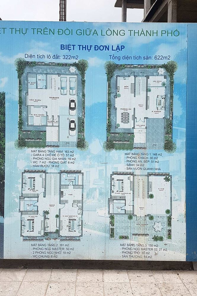 Diện tích và lô đất xây dựng biệt thự được chủ đầu tư quảng cáo rõ nét.