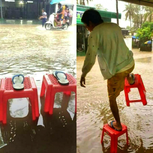 Có dép này còn sợ gì nước ngập nữa.