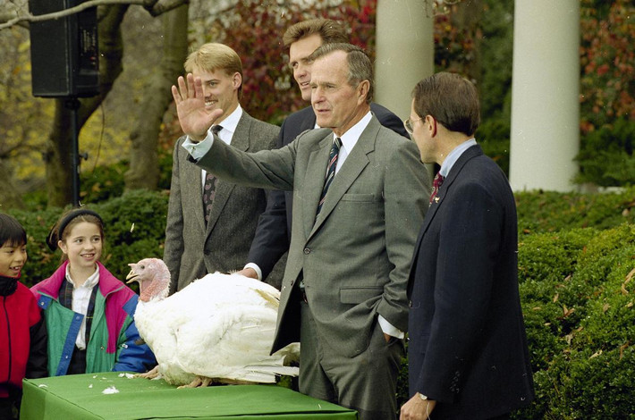 Phải tới năm 1989, Tổng thống George H.W. Bush tuyên bố con gà tây năm đó đã được “tổng thống xá tội”. Lúc này, buổi lễ trở thành một sự kiện chính thức của Tổng thống Mỹ.