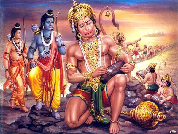 Do không có con đường nào lên đảo nên đội quân khỉ của thần Rama xếp đá trên mặt nước suốt 5 ngày để tạo thành một cây cầu. Những hòn đá này không thể chìm nhờ viết tên của thần Rama lên trên.