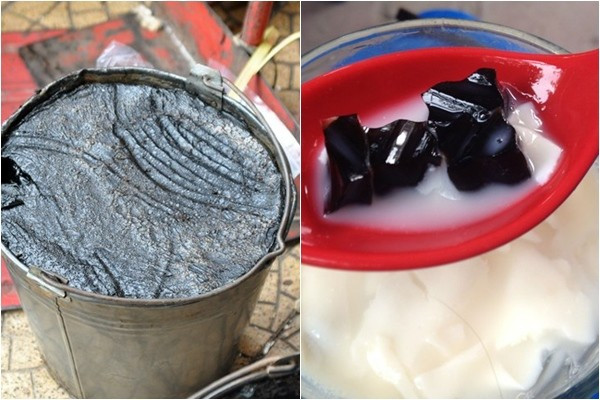 Đã có không ít cơ sở sản xuất thạch bị "vạch trần" công nghệ chế biến thạch siêu bẩn như: lá phơi tại nơi không đảm bảo, công nhân đi giày ủng để xéo lá, nồi, xô chậu đựng thạch đều cáu bẩn và không đảm bảo vệ sinh. Ảnh: Baonga.