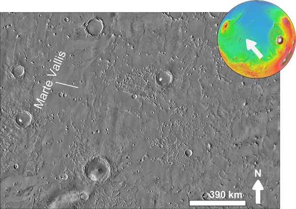 Marte Vallis, một hệ thống kênh lớn trên bề mặt sao Hỏa, hình thành cách đây từ 3,1 đến 3,7 tỷ năm, những kênh này có tổng chiều dài hơn 966 km và phân bố trên một khu vực có chiều rộng chừng 97km. Giới khoa học từng dự đoán độ sâu của các kênh vào khoảng 40m. Theo tính toán của các nhà khoa học, lưu lượng dòng chảy trong kênh chính của hệ thống này có thể gấp hàng trăm lần lưu lượng dòng chảy của sông Mississippi.