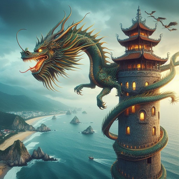 Với câu lệnh "Rồng ở Tháp Bà Ponagar, Nha Trang", AI đã vẽ ra một loại tháp ở Việt Nam không có.