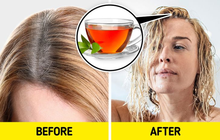 Phương pháp điều trị tóc bạc tự nhiên: Bạn có thể sử dụng trà đen lạnh như một loại nước xả sau khi gội đầu. Chất tannin trong trà có thể làm đen tóc của bạn mà không gây ra bất kỳ tổn thương nào. Bạn có thể lặp lại nhiều lần tùy thích cho đến khi tóc đen trở lại.