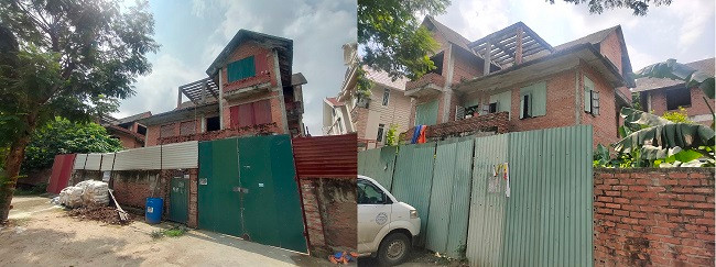 Không ít căn biệt thự được chủ nhà quây tôn che kín bên trong và bỏ hoang từ lâu.