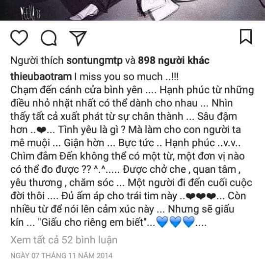 Sơn Tùng like khi Thiều Bảo Trâm nói về những hạnh phúc của tình yêu.