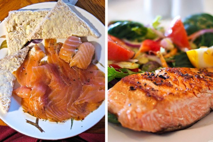 1. Cá hồi: Cá béo, và đặc biệt là cá hồi, rất giàu axit béo omega 3 và vitamin D. Hai chất này rất có lợi cho việc điều trị chứng mất ngủ. Lý do là omega 3 và vitamin D giúp sản sinh ra nhiều serotonin, chất đã được chứng minh là giúp bạn ngủ ngon hơn.
