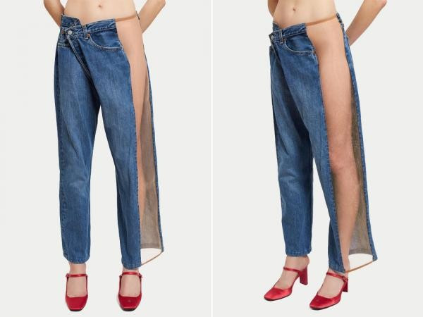 Chiếc quần jeans này như bị ai đó làm rách mất một bên nhưng thực chất nó lại là thiết kế thời trang có giá hơn chục triệu đồng. Ảnh: Internet.