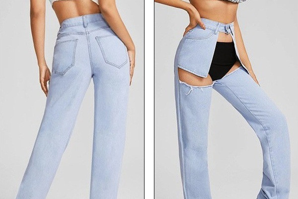 Mẫu quần jeans hở bạo của hãng thời trang Canada mới tung ra lập tức trở thành chủ đề bàn tán trên mạng xã hội. Nó có giá bán trên web là 19,99 bảng Anh (khoảng 638.000 đồng). Nhìn phía sau, chiếc quần trông không khác gì những mẫu quần jeans cơ bản khác. Tuy nhiên, điểm đáng chú ý là nó có một khoảng cắt lớn ở phía trước, đúng vị trí nhạy cảm nhất của người mặc.