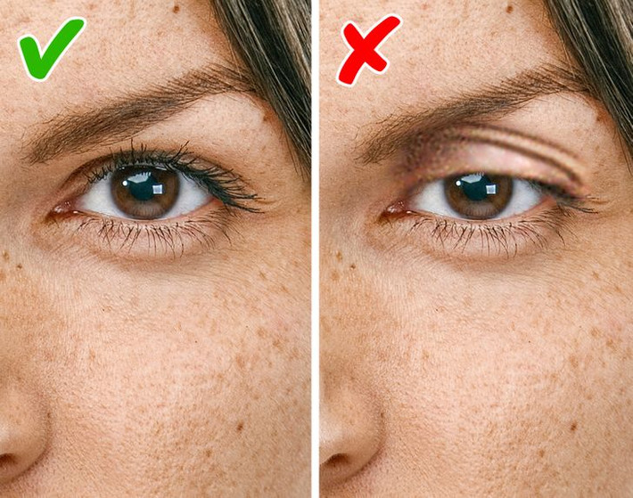 5. Mí mắt sụp xuống: Nếu bạn nhận thấy mí mắt bắt đầu sụp xuống thì đó là dấu hiệu làn da đang lão hóa và bạn nên hạn chế dụi mắt. Sụp mí mắt cũng có thể xảy ra do thường xuyên sử dụng kính áp tròng cứng hoặc do ảnh hưởng của phẫu thuật mắt.