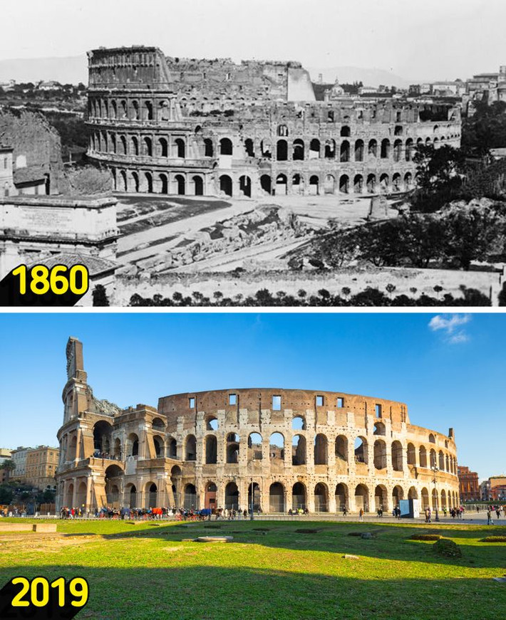 Đấu trường La Mã ở Rome, Italy có niên đại hàng ngàn năm tuổi. Công trình nổi tiếng này có diện mạo không đổi kể từ thế kỷ 19 - 21.
