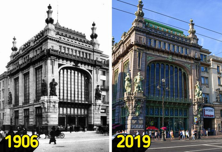 Ảnh chụp khu phức hợp Eliseyev Emporium ở Saint-Petersburg, Nga năm 1906 dường như không có nhiều thay đổi so với năm 2019.