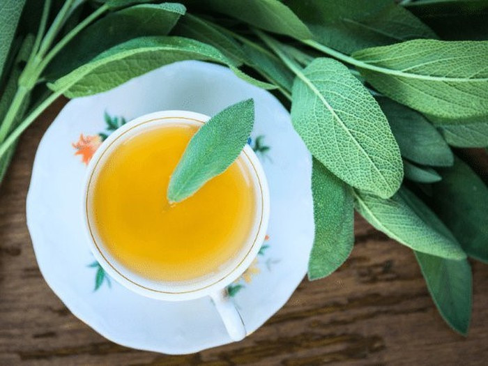 Trà xô thơm (sage) cũng tạo điều kiện thuận lợi trong việc kiểm soát các vấn đề tiêu chảy do đặc tính kháng khuẩn, kháng nấm và chống viêm. Lấy vài lá xô thơm rửa sạch rồi cho vào cốc nước sôi. Ủ trong 10 phút và chắt lấy nước uống hai lần/ngày. Ảnh: Boldsky.
