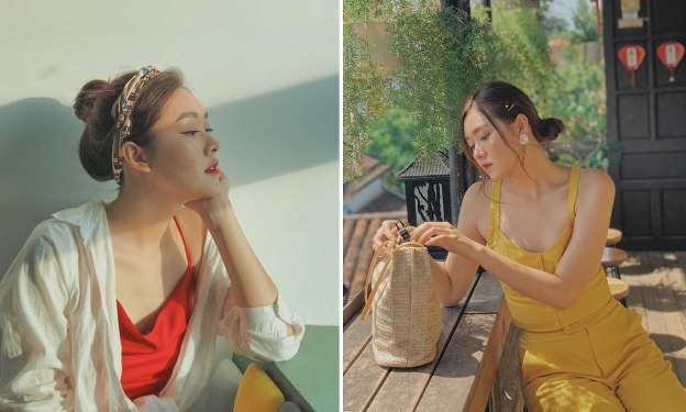 Á hậu Tường San chuộng phong cách sang chảnh với những trang phục sắc màu đơn tính, thanh lịch.