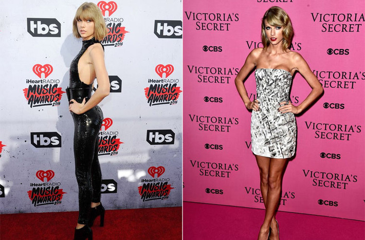 Hai hình ảnh so sánh cho thấy sự khác biệt kích cỡ vòng ngực của Taylor Swift.