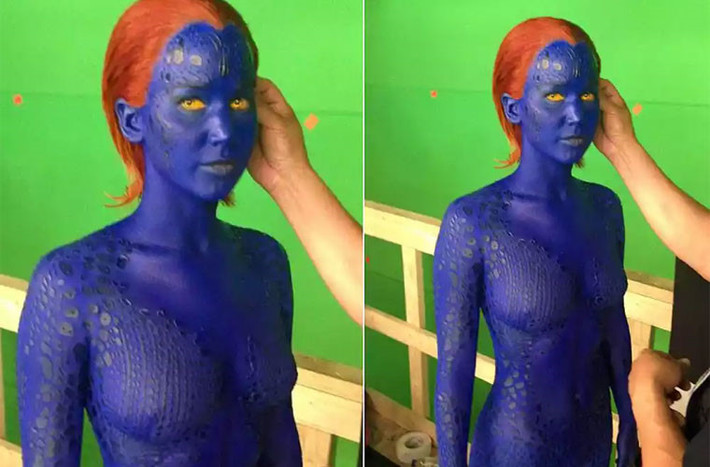 Ngôi sao Hollywood Jennifer Lawrence mỗi ngày phải dành vài tiếng đồng hồ để sơn từ đầu tới chân khi vào vai trong phim X-Men: Days Of Future Past. (Ảnh: Marvel Entertainment)