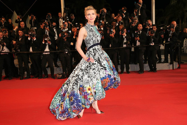 Được mệnh danh là một trong những "nữ hoàng thảm đỏ của Hollywood", Cate Blanchett hiếm khi khiến người hâm mộ thất vọng. Bộ đầm không chỉ thu hút về kiểu dáng, họa tiết, mà còn vừa vặn như đo ni đóng giày cho minh tinh 49 tuổi. Nhà thiết kế Mary Katrantzou chia sẻ cô đã bật khóc khi nhìn thấy hình ảnh này và thú nhận bản thân chưa bao giờ phấn khích đến như vậy khi chứng kiến khách hàng diện đồ của mình.