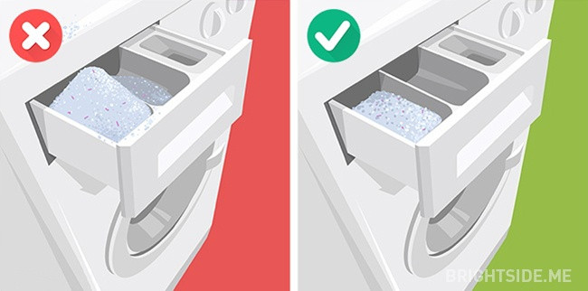 2. Sử dụng quá nhiều xà phòng giặt: Một số người cho rằng sử dụng nhiều bột giặt sẽ làm quần áo sạch hơn. Tuy nhiên, dùng quá nhiều nước giặt dẫn đến nhiều bọt xà phòng không tan hết. Bọt xà phòng sẽ đọng lại trên quần áo sau khi máy đã giặt xong. Ảnh: BS.