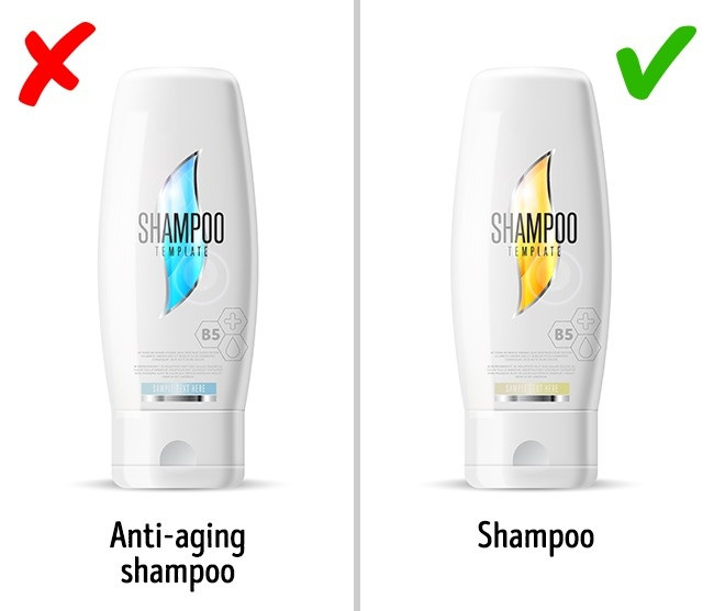 9. Dầu gội chống lão hóa: Một số nhãn hiệu làm đẹp cho rằng tóc của chúng ta già đi và chúng ta nên sử dụng dầu gội chống lão hóa. Tuy nhiên, tóc xơ yếu chỉ là một đặc điểm di truyền. Nếu bạn không muốn tóc của bạn được khô gãy, hãy ăn uống đủ dinh dưỡng và chăm sóc tóc của bạn nhiều hơn, chứ đừng tốn tiền vào những dầu gội chống lão hóa. Ảnh: Depositphotos.