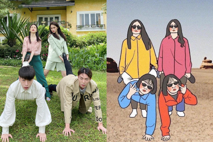 Mới đây, Hương Giang đăng loạt ảnh hài hước cùng chị em 'Hoa dâm bụt' kèm chia sẻ: "Đi du lịch nhóm chụp hình như thế nào?".