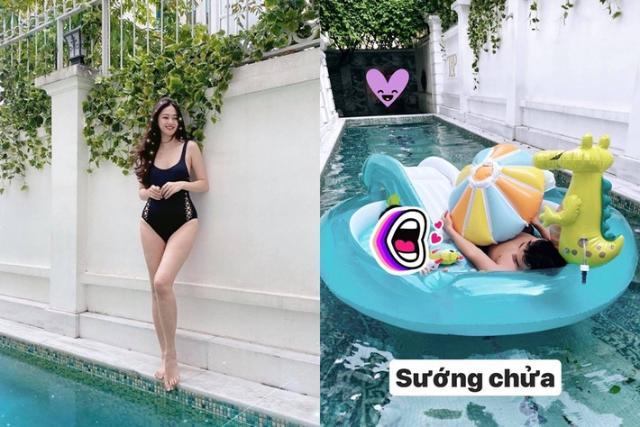 Bể bơi rộng là nơi gia đình người đẹp thư giãn.