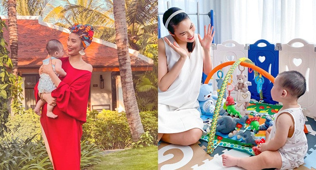 Đặc biệt, vóc dáng phổng phao của nhóc tỳ Connor là tâm điểm chú ý trong bức hình. Mới 8 tháng tuổi, con trai Lan Khuê nhìn đã rất cứng cáp, tay chân bụ bẫm, gương mặt phúng phính dễ thương, so với 1 - 2 tháng trước thì lớn hơn hẳn.