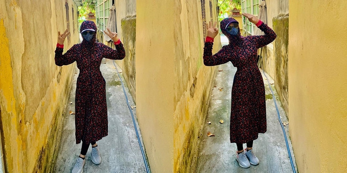 Hoa hậu Trần Tiểu Vy hóa ninja khi ra đường vào mùa hè: "Không biết như này có bị đen không, outfit by mẹ bắt".