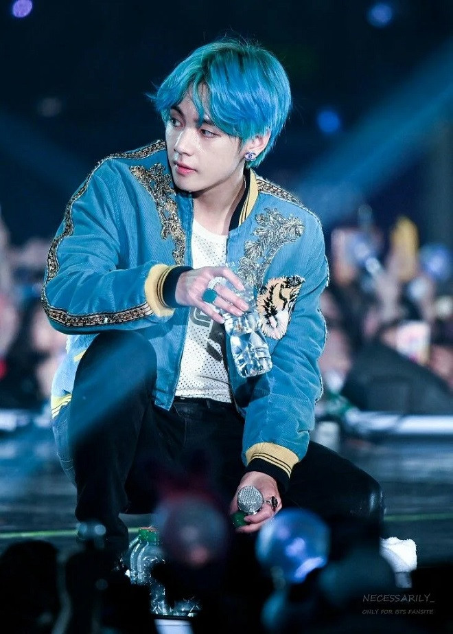 V xuất hiện trong chuyến lưu diễn Love Yourself đầu năm 2019 với tông màu xanh da trời từ tóc tới áo khoác và nhẫn.