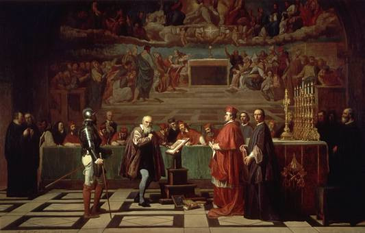 Vì tin rằng trái đất xoay quanh mặt trời, Galilei bị đưa ra xét xử tại Tòa án dị giáo, Rome năm 1633. Cuộc điều tra, xét xử này được tiến hành theo lệnh của Giáo hoàng Urban VIII.