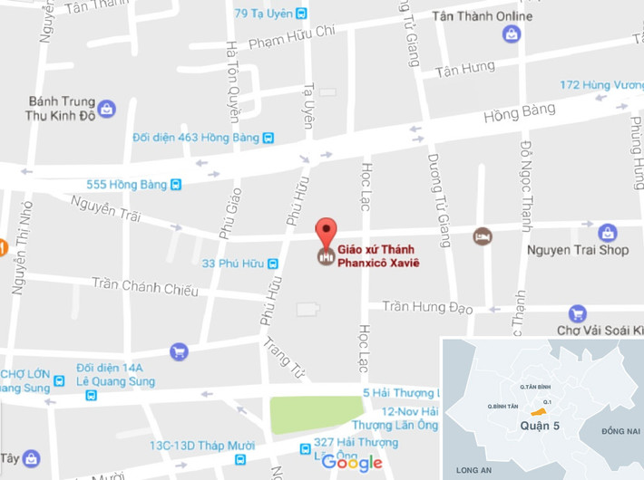 Nhà thờ Cha Tam nằm ở số 25, đường Học Lạc, phường 14, quận 5, TP.HCM. Ảnh: Google Map.