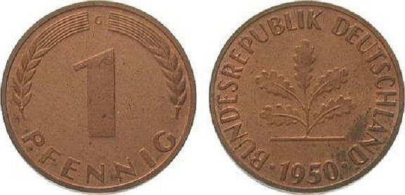 Đồng một pfennig là đồng xu nổi tiếng nhất nước Đức về vận hên. Theo quan niệm của người Đức thời xưa, đồng tiền này có khả năng chống lại tà phép, xua đuổi phù thủy khỏi làng và do vậy nó cũng hay được gắn lên cửa nhà để trấn yểm. Ngày nay, đồng tiền này còn có tên gọi là "một cent" và hay dùng làm quà tặng trong đời sống tinh thần người bản địa. (Ảnh: ma-shops.com)