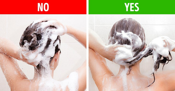 Túm tóc cao khi tóc ướt: Bạn nên thả tóc tự do khi gội đầu, tránh xoắn tóc mạnh hay buộc cao kể cả khi đang ủ tóc với dầu xả. Tốt nhất hãy massage nhẹ nhàng trong lúc gội sau đó xả sạch với nước và chờ cho tóc khô tự nhiên. Ảnh: BS. Video "Bí quyết làm đẹp của sao Việt". Nguồn: VTC.
