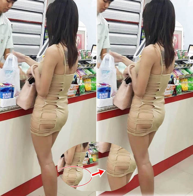 Một cô gái khác cũng từng gây xôn xao khi mặc váy rách mông đi siêu thị.