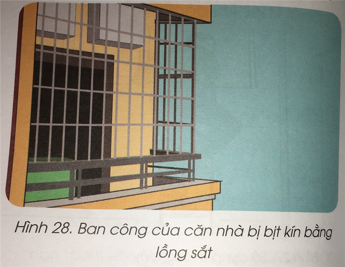 Đối với các nhà, công trình có lồng sắt bao bọc phía ngoài nhà, thì có thể thoát qua ô cửa trên các lồng sắt đó để sang các công trình liền kề. Nếu trên các lồng sắt đó không có sẵn các cửa thoát hiểm thì hãy bình tĩnh tìm kiếm các vật dụng như búa, rìu hoặc các vật dụng khác nhằm bẻ gãy hoặc banh rộng các ô trên lồng sắt để mọi người có thể chui qua và sang công trình liền kề hoặc xuống nơi an toàn với sự hỗ trợ của những người xung quanh;