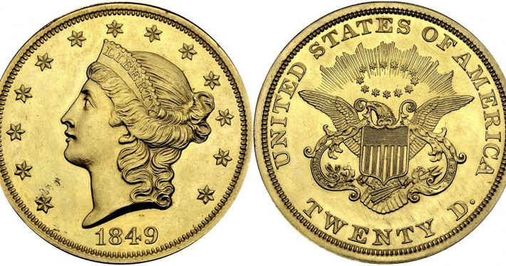1. Double Eagle 1849, giá 20 triệu USD: Đồng xu quý hiếm này ra đời vào năm 1849 khi phong trào khai thác vàng đang nở rộ tại Mỹ. Mặc dù thời điểm phát hành, mệnh giá của tiền xu này chỉ là 20 USD nhưng chỉ một vài năm sau đó giá của nó đã leo lên con số 15 triệu USD và rồi lên tới 20 triệu USD.