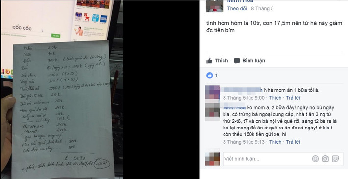 "Tính nôm na là 10 triệu, con 17 tháng tuổi nên từ hè này giảm được tiền bỉm sữa", FB M.H chia sẻ.