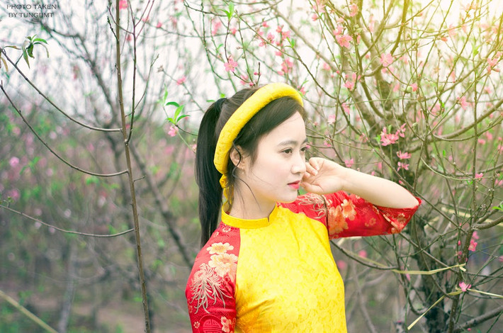 Bộ ảnh chụp trong vườn đào ở Hà Nội được cô trò thực hiện chỉ mất có 30 phút.