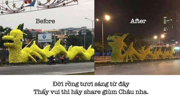 Đầu năm 2017, cộng đồng mạng ở Việt Nam không ngừng xôn xao trước mô hình rồng lạ trên đường Lê Hồng Phong (Ngô Quyền, Hải Phòng) bởi sự khác biệt so với các mẫu con rồng truyền thống... Và sau khi gây nhiều tranh cãi bởi hình dáng kỳ lạ, "con rồng Pikachu" ở Hải Phòng đã được cơ quan chức năng chỉnh sửa lại cho "giống rồng". Ảnh: Nguyễn Thị Minh Châu.