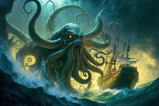 Với cơ thể to lớn, thủy quái Kraken thỉnh thoảng trồi lên mặt nước và dùng các xúc tu tấn công các tàu thuyền trên biển. Theo đó, tàu và hàng trăm thủy thủ bị Kraken nhấn chìm xuống đáy biển, biến mất không để lại dấu vết nào.