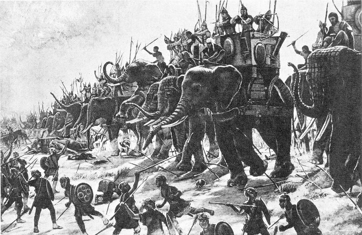 Khi ấy, nhà vua Ba Tư Darius III được cho là đã ra lệnh triển khai 15 con voi chiến kết hợp với các lực lượng quân sự để chống lại đội quân của Alexander Đại đế danh tiếng ở vương quốc Macedonia.
