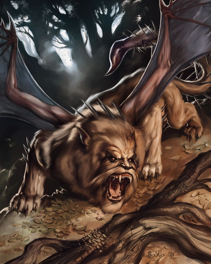 Đôi khi, quái vật Manticore nuốt chửng con mồi to mà không cần xé nạn nhân ra thành từng mảnh.