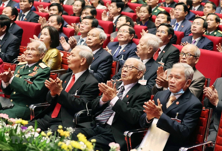 Đại hội bày tỏ sự ủng hộ và thống nhất cao với Báo cáo của Ban Chấp hành Trung ương khóa XII do Tổng Bí thư, Chủ tịch nước Nguyễn Phú Trọng trình bày. (Ảnh: TTXVN)