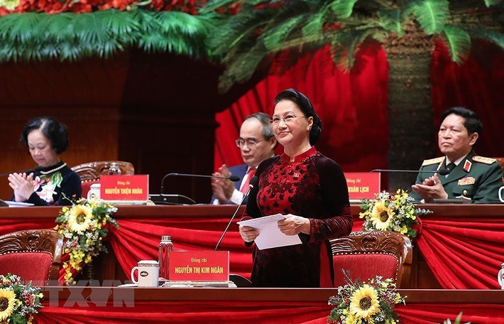 Ủy viên Bộ Chính trị, Chủ tịch Quốc hội Nguyễn Thị Kim Ngân thay mặt Đoàn Chủ tịch điều hành Đại hội. (Ảnh: TTXVN)