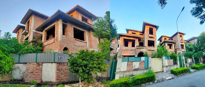 Đa phần, biệt thự tại đây mới được hoàn thành phần thô. Diện tích mỗi căn khoảng 300m2.