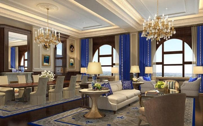 Không chỉ gây ấn tượng với vẻ hào nhoáng bên ngoài, từng chi tiết bên trong khách sạn cũng được đầu tư chăm chút. Ảnh phối cảnh bên trong khách sạn của tỷ phú Donald Trump.