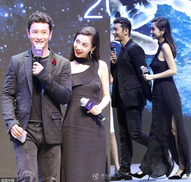 Còn tại một sự kiện hôm 22/9, vợ chồng Huỳnh Hiểu Minh – Angelababy cùng tham dự và nữ diễn viên khiến người hâm mộ bất ngờ trước thân hình thon thả. Người đẹp 28 tuổi diện đầm đen bó sát, xẻ tà lệch để lộ cặp chân dài gợi cảm với giày cao gót đen quyến rũ. Điều này khiến nhiều fan cảm thấy khó hiểu trước vòng bụng to, nhỏ bất thường của Angelababy.
