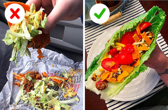 Nếu chiếc bánh taco cứng bị vỡ trong khi bạn đang ăn nó, có một cách khắc phục đơn giản: bọc nó bằng một lá rau lớn. Với một số cách dùng thực phẩm quen thuộc sau, bạn sẽ cảm thấy cuộc sống đơn giản hơn rất nhiều.