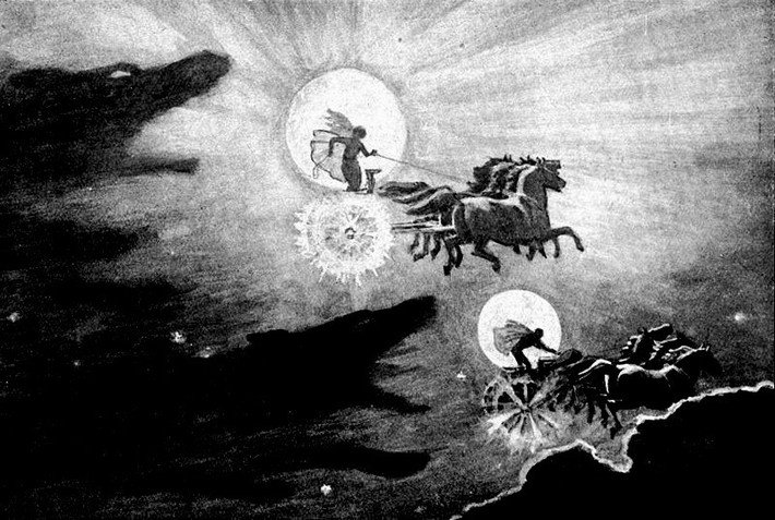 Đối với người Viking, Ragnarok (thời điểm tận thế) xuất phát từ việc hai con sói là Skoll và Hati muốn ăn Mặt Trăng và Mặt Trời.