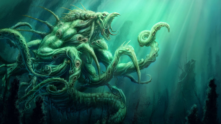 3. Kraken. Loài thủy quái huyền thoại Kraken được không ít người cho là có thật. Kraken được miêu tả lần đầu tiên trong một bản viết tay cách đây khoảng 1.000 năm. Theo thần thoại Scandinavia, Kraken có kích thước khổng lồ, lớn đến mức thân nó trông như vài hòn đảo nhỏ. Những thủy thủ không để ý chèo thuyền về phía “đảo” nên đã bị thủy quái Kraken há miệng nuốt trọn.